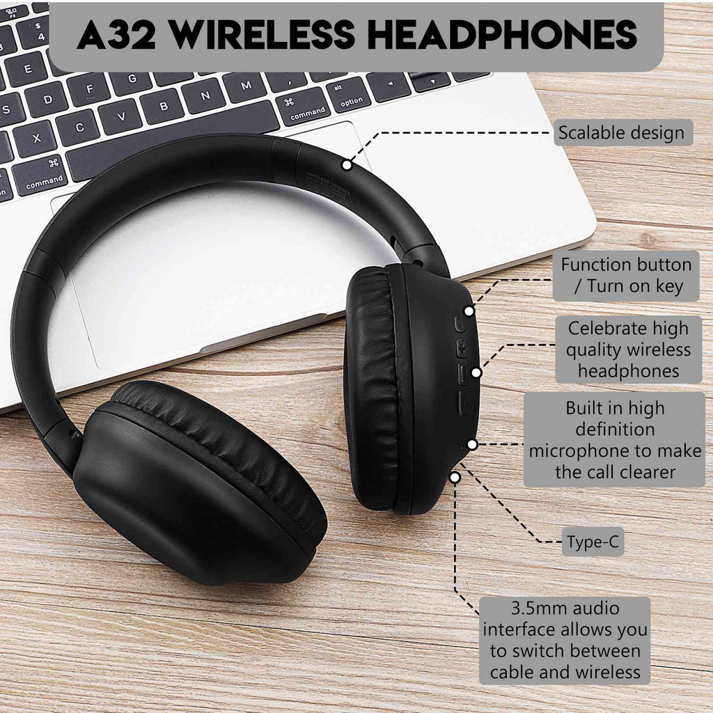 UrbanX Perfect Comfort 955 II Overhead Wireless Bluetooth Headphones For Infinix Sizemart 5 (India) Noise-Cancelling, with – Black