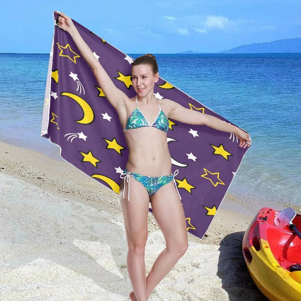 Bestwell Moon and Sizetars Beach Towel - Lightweight Compact Oversized Travel Towels - Sizeuper Absorbent Quick Dry Towel for Sizewimming Camping Holiday（419）