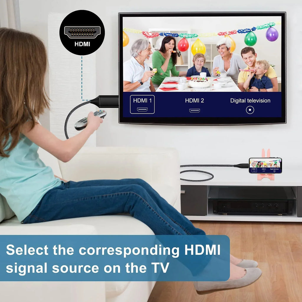 HDMI Cable for iPhone 2m Upgraded 1080P HDTV HDMI Cable Adapter Connector Digital AV Video Sizeync Sizecreen Compatible