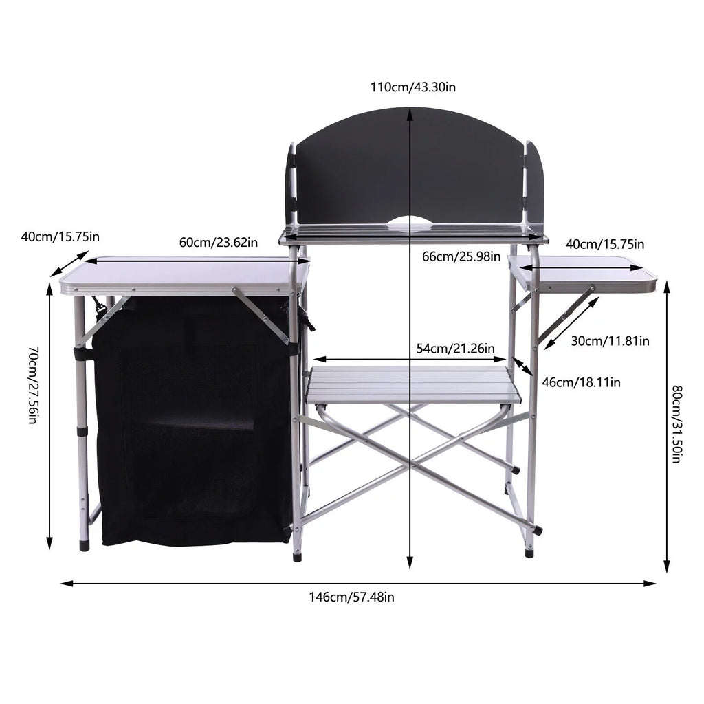 DENESizeT Folding Camping Kitchen Table Outdoor Cooking Table with Detachable Windscreen