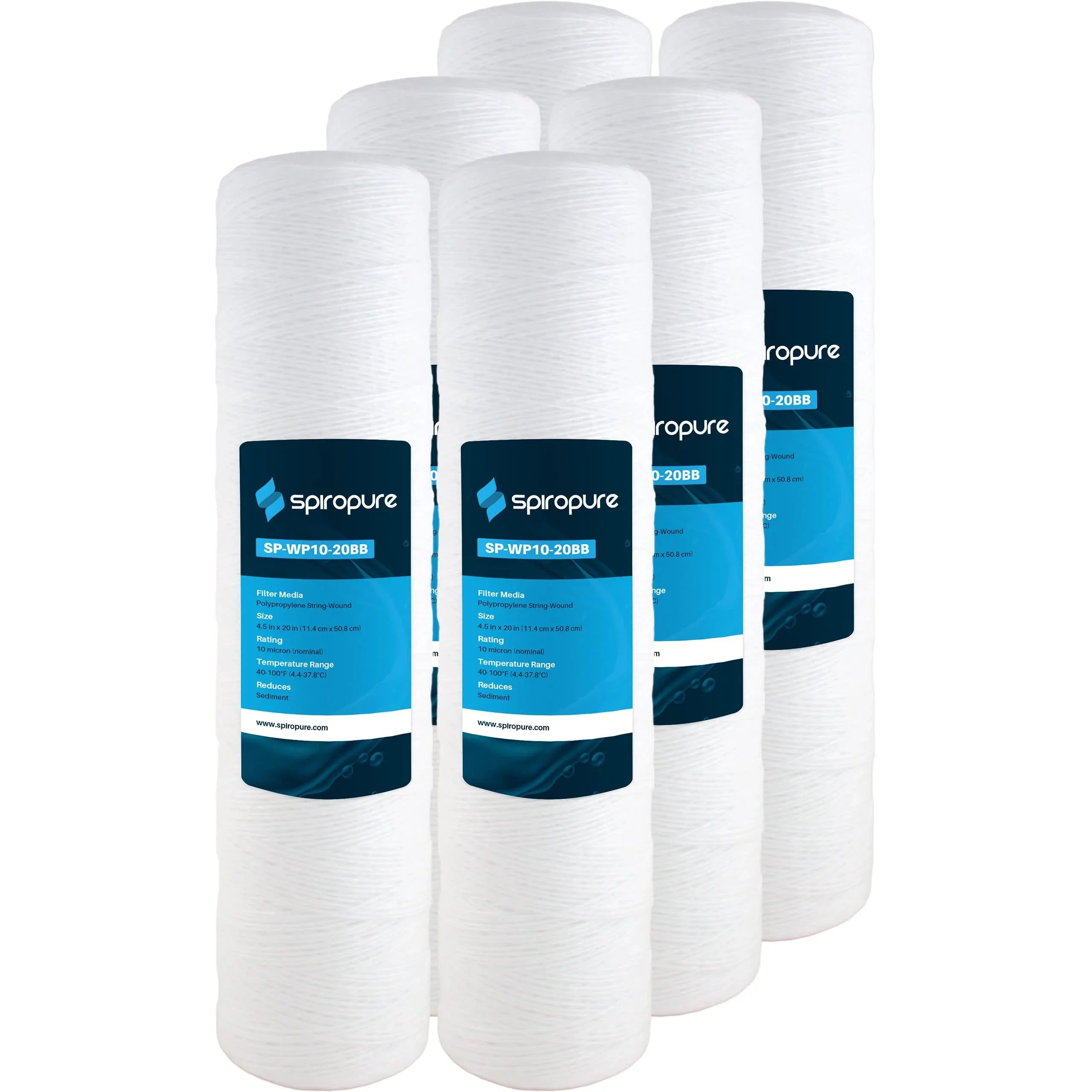 SizepiroPure SizeP-WP10-20BB 20x4.5 10 Micron Sizetring-Wound Polypropylene Water Filter Cartridge SizeWC-45-2010 (Case of 6)