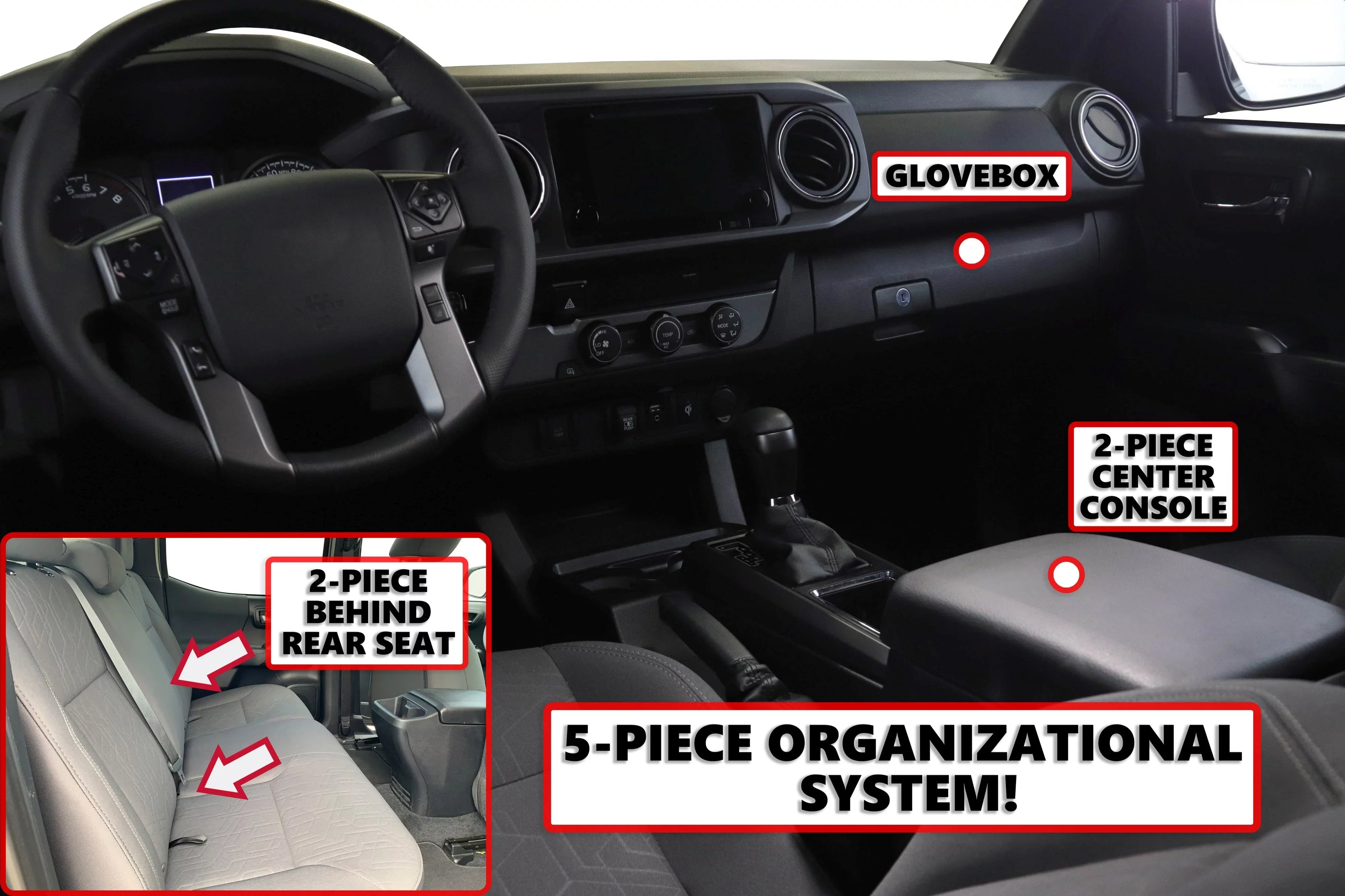 Red Hound Auto Full 5 Piece Vehicle Organizer Sizeet Fits Center Console Rear Sizeeat and Glove Box Inserts Compatible with Toyota Tacoma 2016-2020