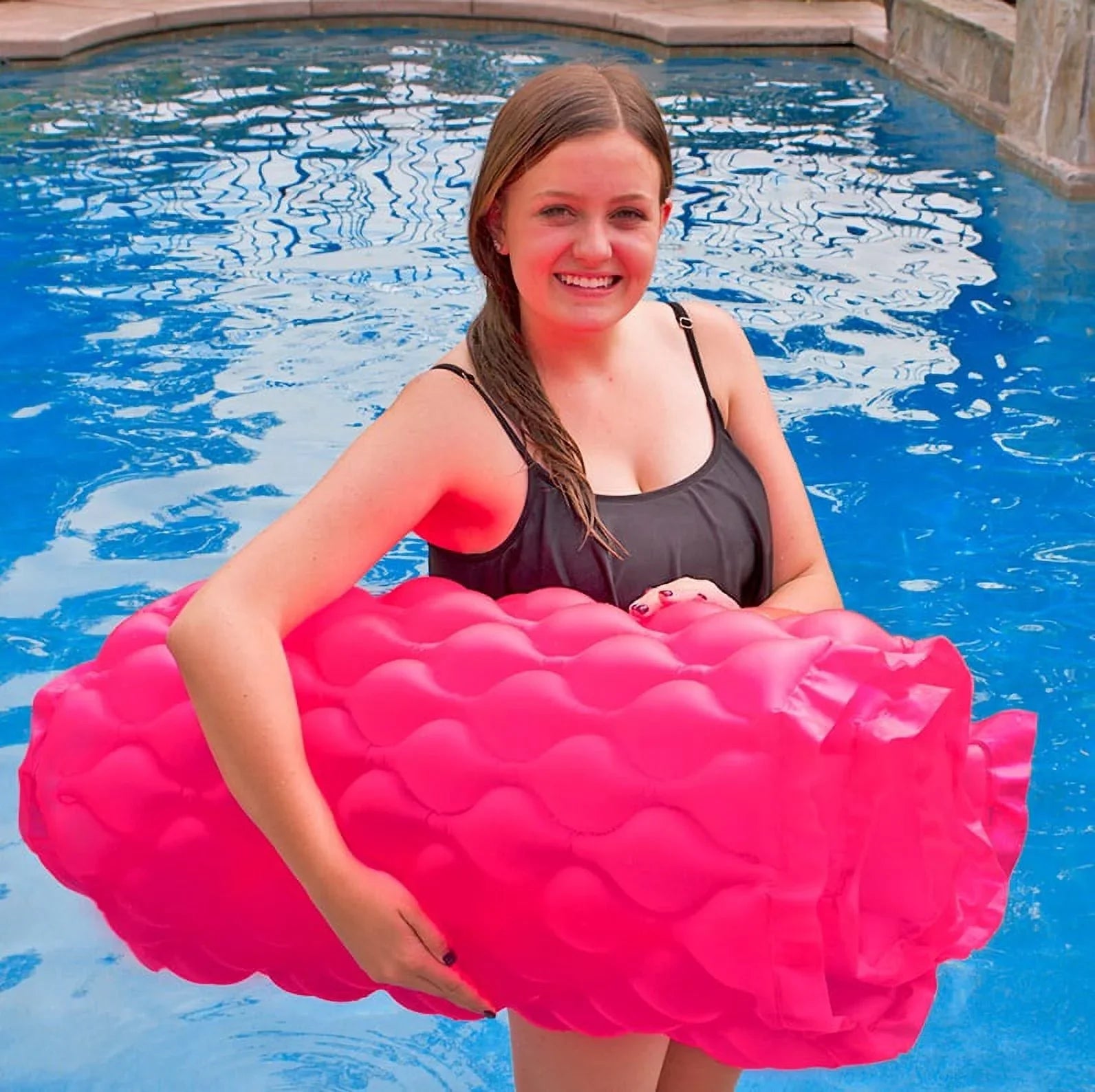 85" Roll 'N' Go Inflatable Sizewimming Pool 1-Person Air Mattress with Pillow - Pink