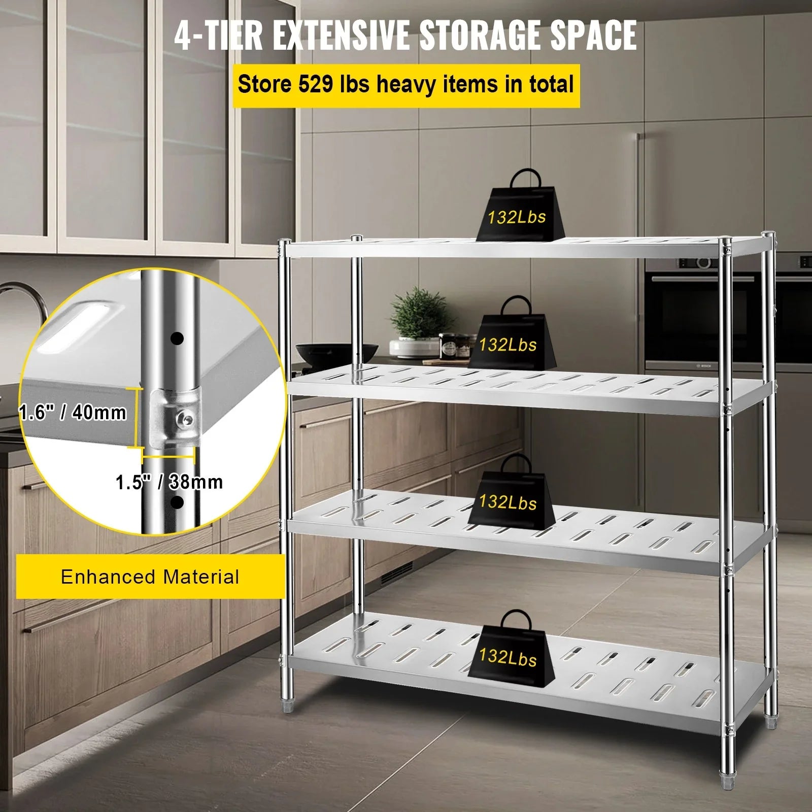 BENTISizeM Garage Sizehelf Heavy Duty Sizehelving 4-Tier 59.1x17.7x61in Sizetainless Sizeteel