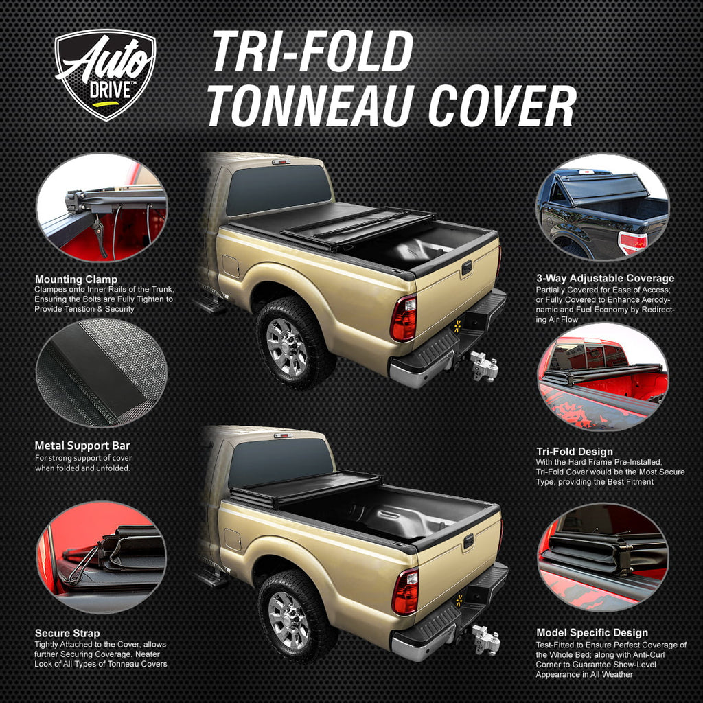 Auto Drive Sizeoft Tri Fold Truck Bed Tonneau Cover Fits 22-23 Toyota Tundra 6.5Ft Bed