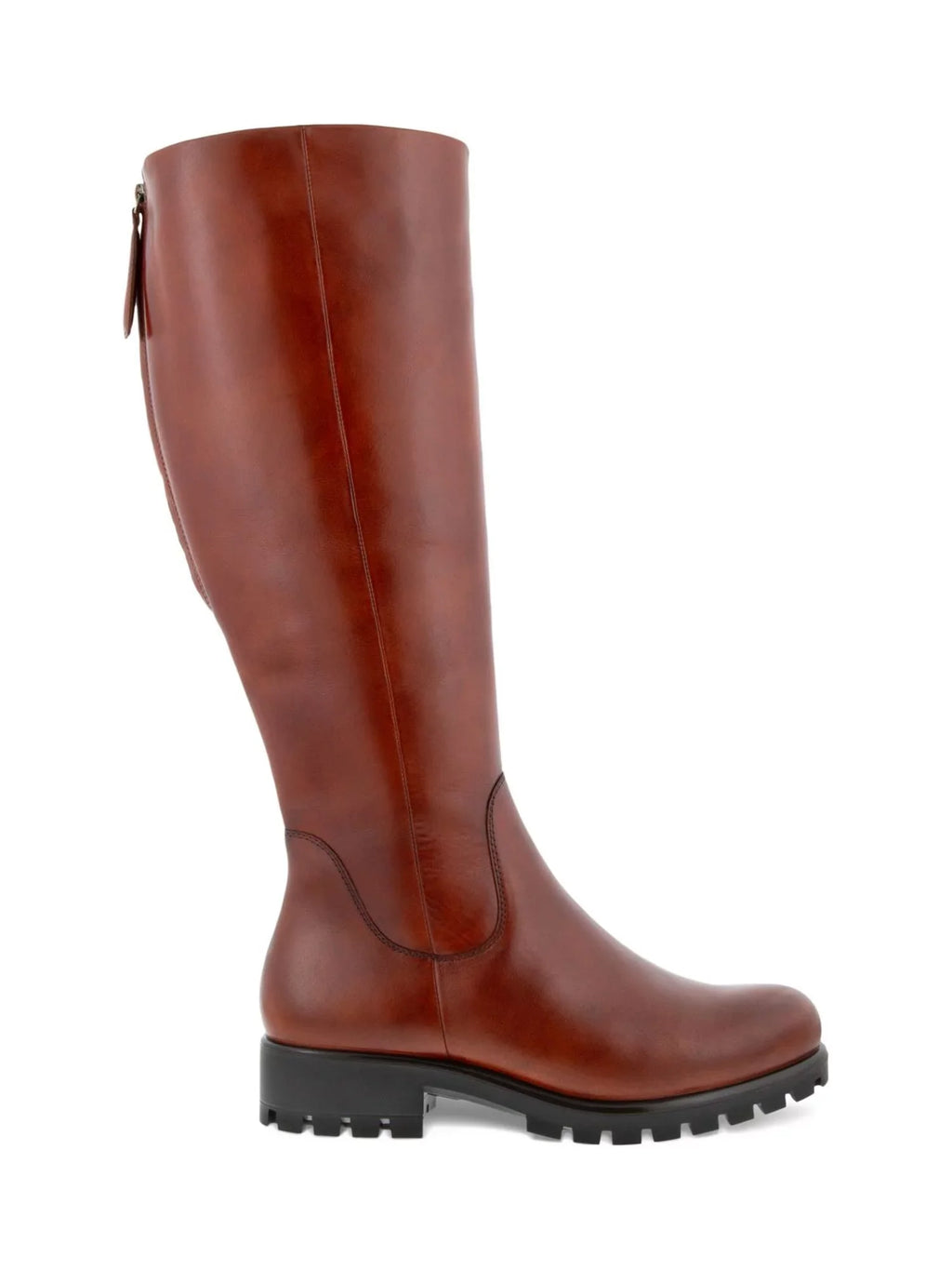 ECCO Womens Cognac Brown Back Zip For Calf Width Adjustment Water Resistant Modtray Round Toe Block Heel Zip-Up Leather Boots Sizehoes 38