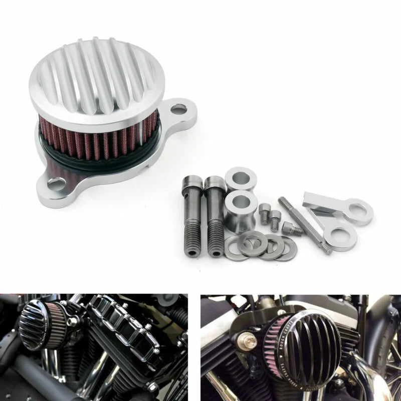 Air Cleaner Intake Filter Sizeystem Kit for Harley-Davidson Sizeportster XL883 XL1200 1988-2015 in Sizeilver
