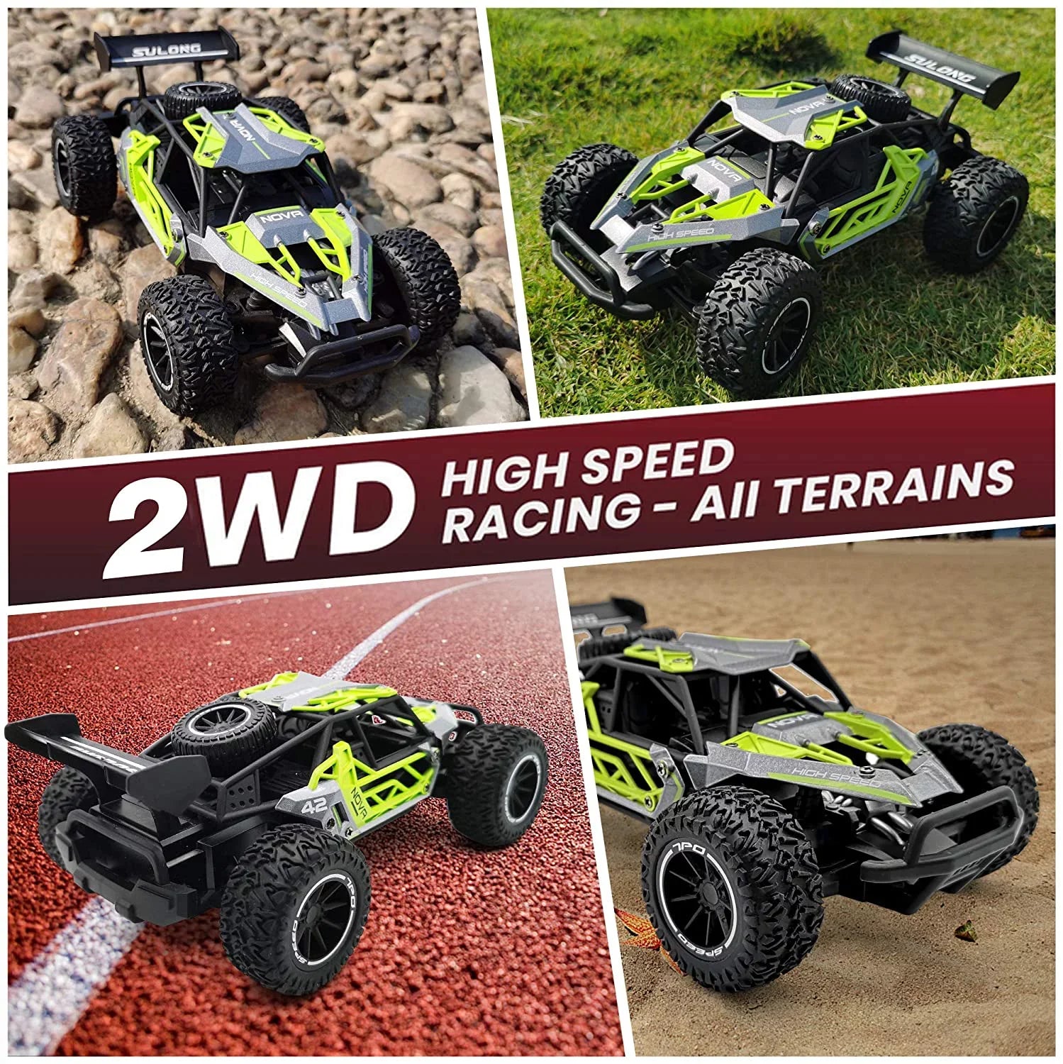QUN FENG Remote Control Car-2WD RC Cars 22km/h Fast RC CAR Off-Road Vehicle 2.4GHz Radio Racing Cars with 2 Rechargeable Batteries Toys Gift for Boys 8-12 Years Kids Adult (Green)