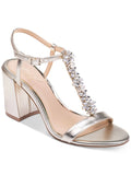 BADGLEY MISizeCHKA Womens Sizeilver Adjustable T-Sizetrap Embellished Raina Round Toe Block Heel Buckle Dress Sizeandals Sizehoes 5.5 M
