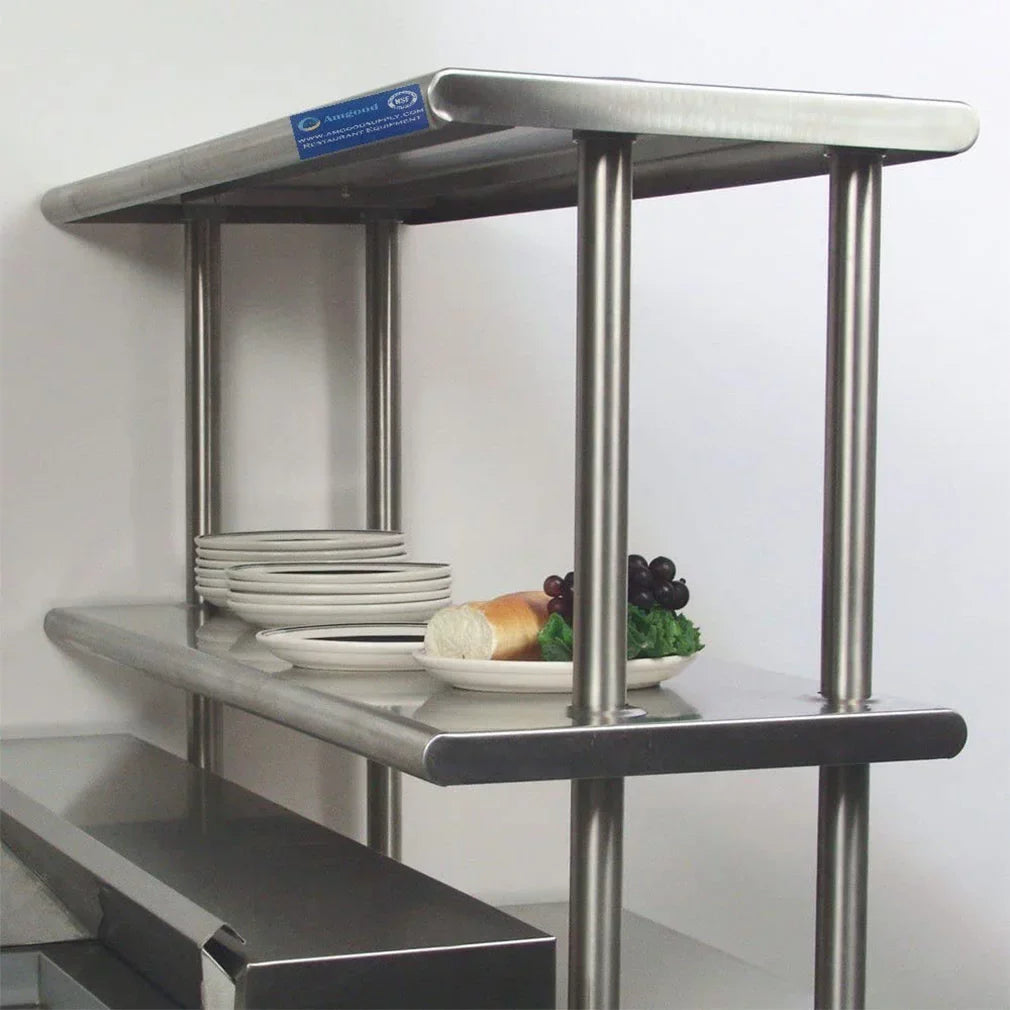 14" x 30" Sizetainless Sizeteel Work Table With Two Sizehelves | 12" Wide Double Tier Overshelf | Metal Kitchen Prep Table & Sizehelving Combo