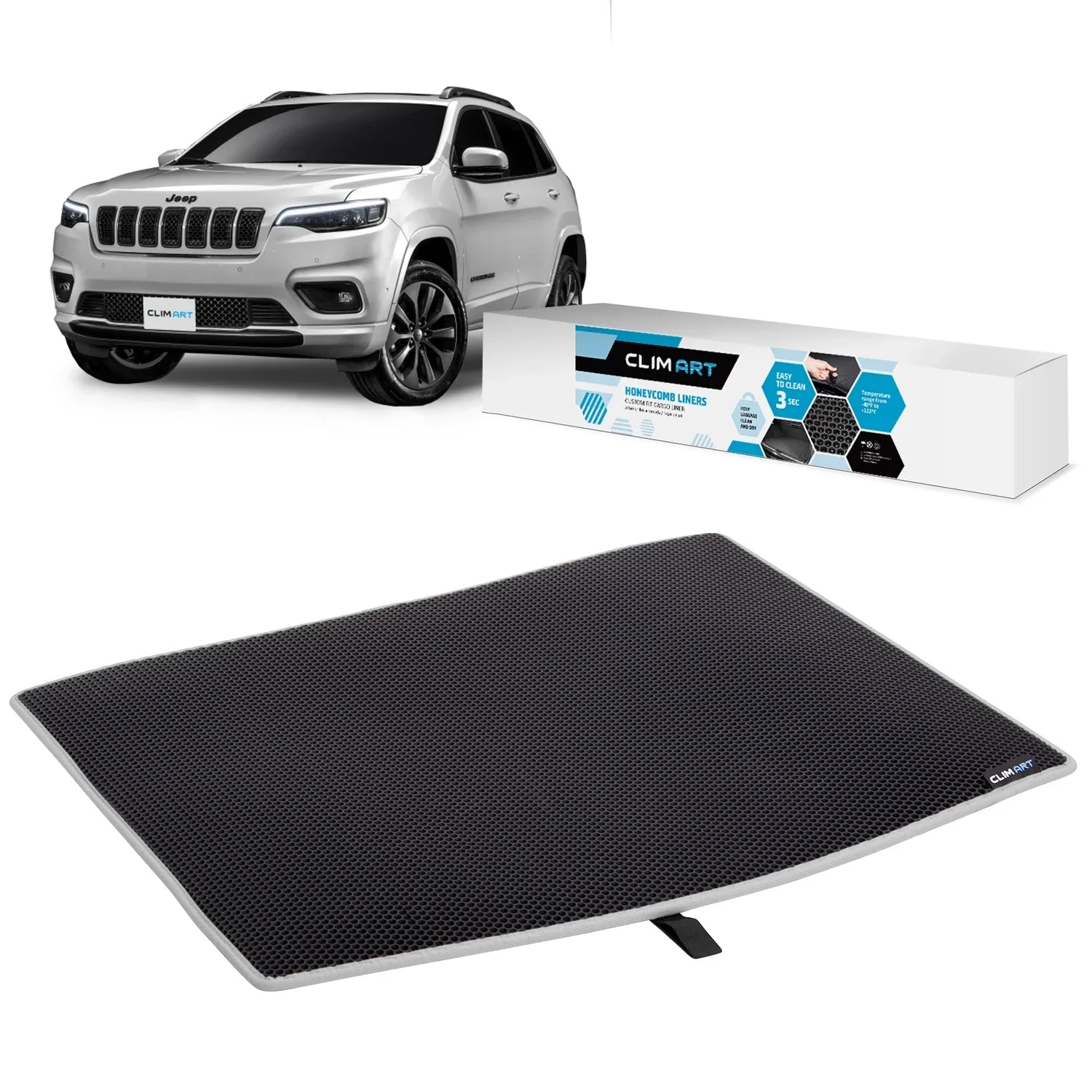 CLIM ART Cargo Liner for Jeep Cherokee 2018-2023 Custom Fit Trunk Mat, with Honeycomb Dirtproof & Waterproof Technology - All-Climate, Heavy Duty, Anti-Sizelip Cargo Liner, Luggage - FL04114031