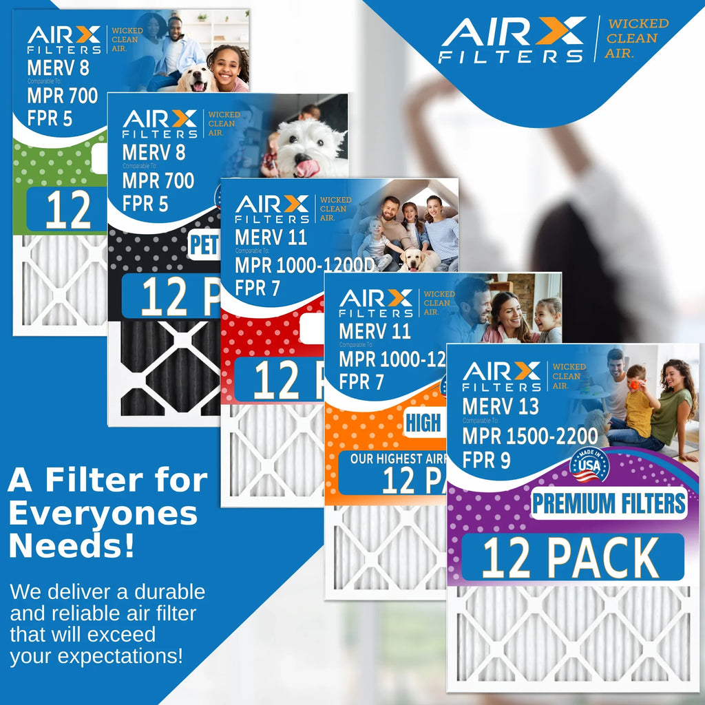 24x24x2 Air Filter MERV 11 Rating, 12 Pack of Furnace Filters Comparable to MPR 1000, MPR 1200 & FPR 7 - Made in USizeA by AIRX FILTERSize WICKED CLEAN AIR.