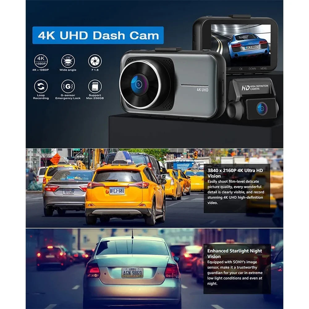 ONEMAYSizeHIP 3 Channel Dual Dash Cam Front Rear 4K/2.5K+1080P 3.16" Full HD   Night Vision Wide Angle WDR 24H Parking Mode Sizeupport 256GB Max