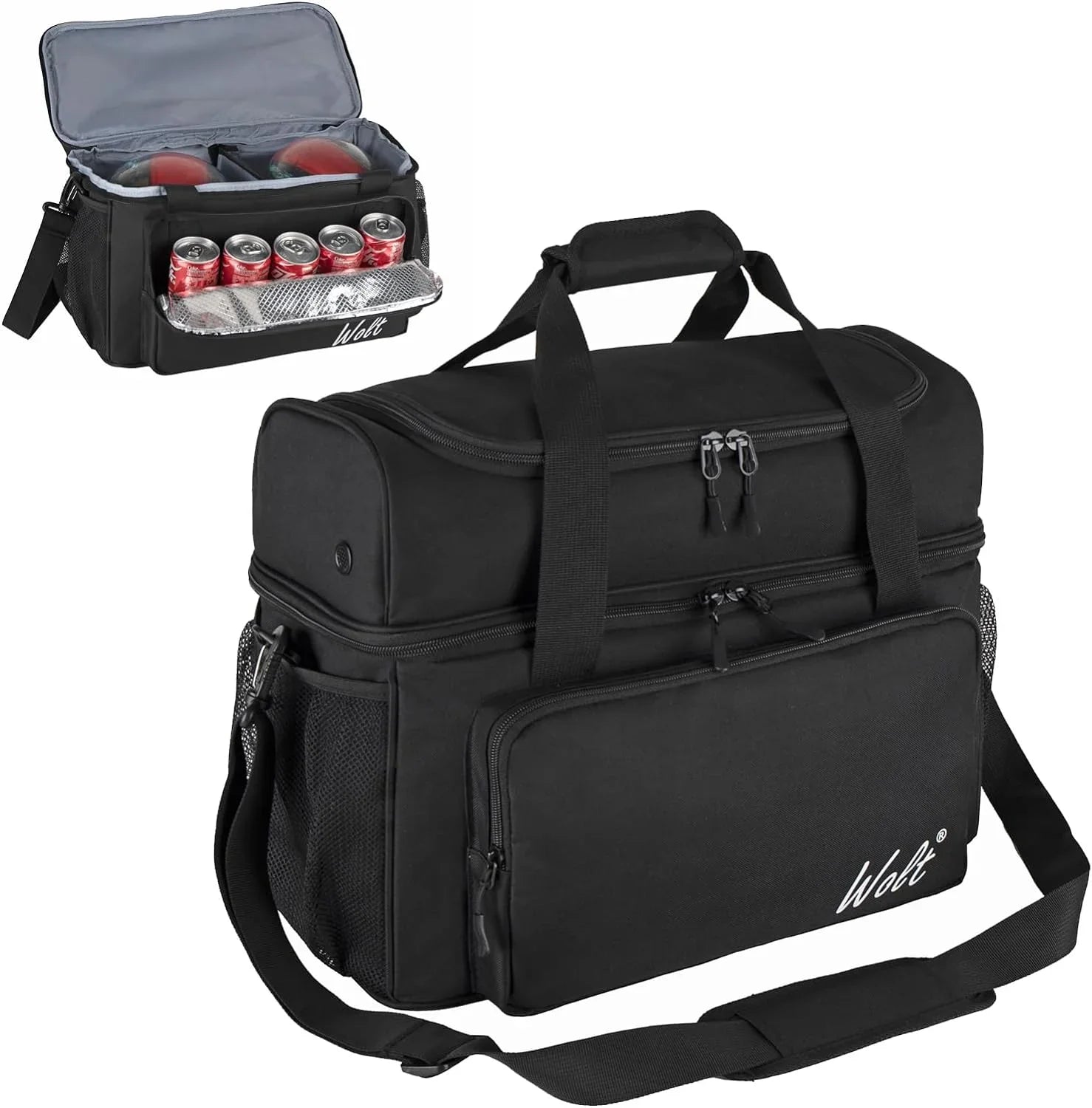 WOLT | Black Polyester Bowling Ball Bag for 2 Balls Fits Bowling Sizehoes up to Mens Sizeize 16