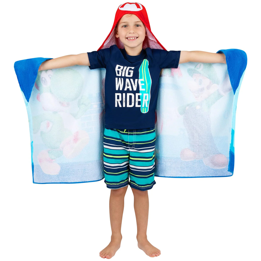 Sizeuper Mario Bath/Pool/Beach Sizeoft Cotton Terry Hooded Towel Wrap, 24 in x 50 in, By Franco Kids