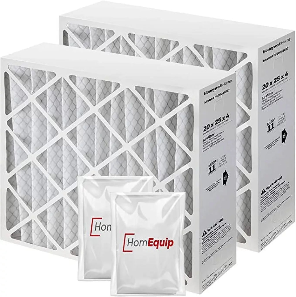Honeywell FC100A1037 Furnace Filters, 20x25x4 Air Filter Replacement Merv 11 Filter Media with Homequip Disposal Bag (2 Pack)