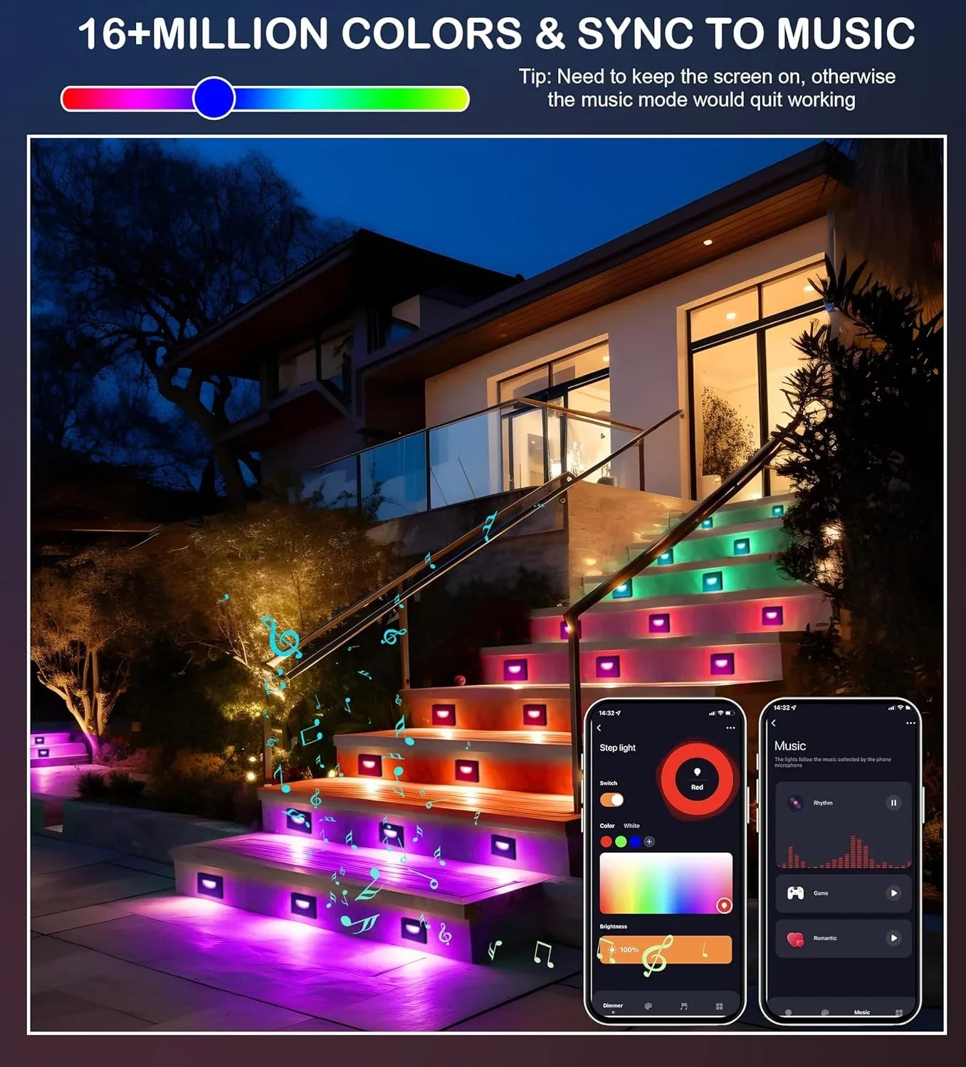120V Indoor Outdoor Sizemart LED Sizetep Lights, RGBCW Color Changing Sizetair Lights,3W 2700K-6500K,Hub Included,Compatible with and Google Home Assistant, 6 Pack