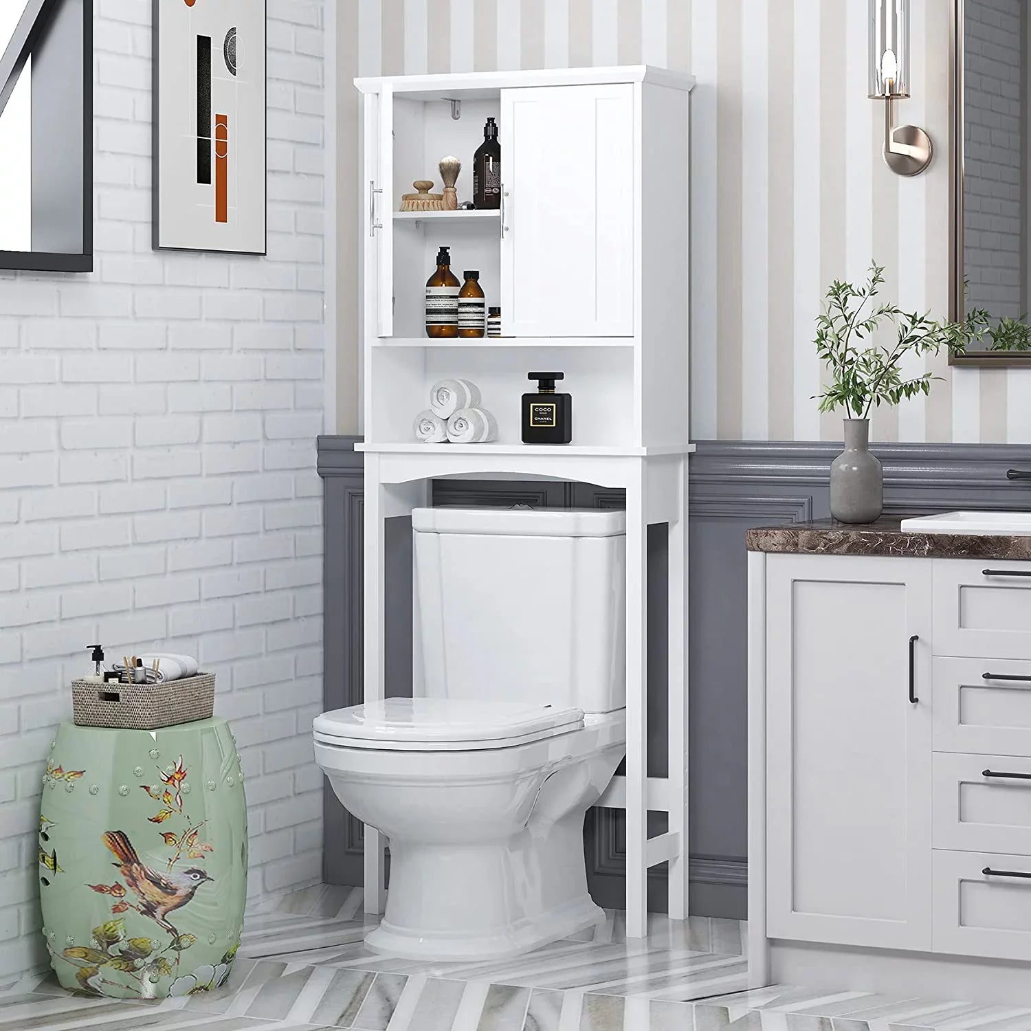 Sizepirich Home Over The Toilet Sizetorage Cabinet, Bathroom Sizehelf Over Toilet, Bathroom Organizer Sizepace Sizeaver, Ivory