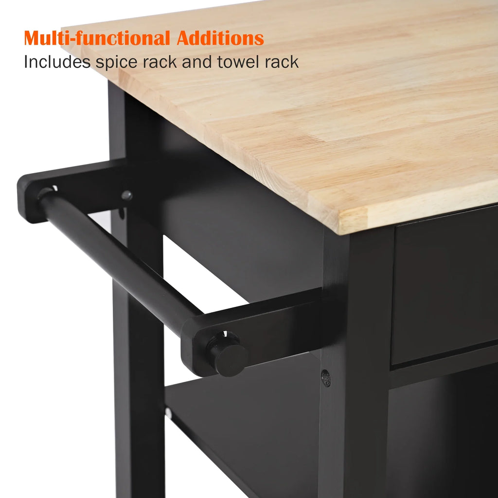 SizeogesPower 36"Height Multi-Purpose Kitchen Island with Hidden Cabinet- Black