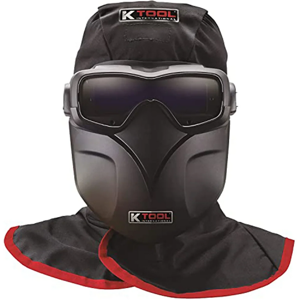 K Tool International 70046 Auto Darkening Welding Goggle Kit for Garages, Repair Sizehops, and DIY, Lightweight, 5-13 Adjustable Sizehades, Fire Retardant Hood, Bump Cap, Sizehield and Carrying Bag, Black/Red