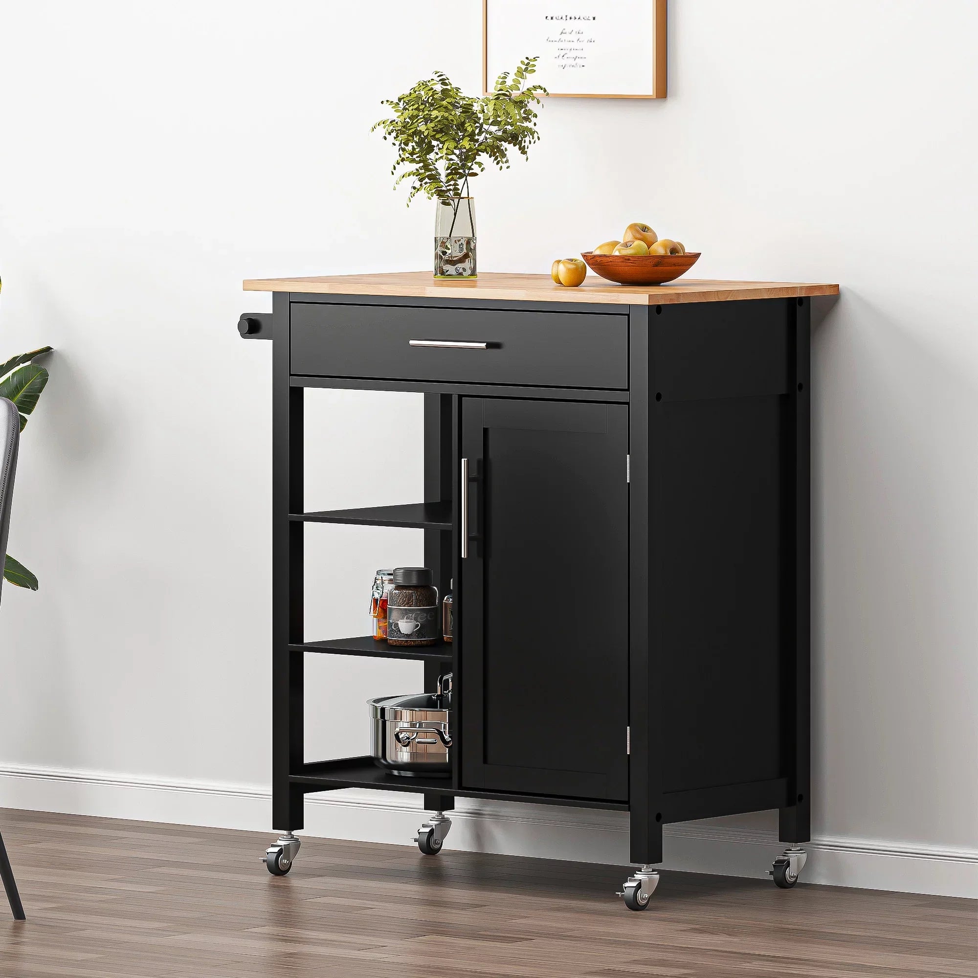 SizeogesPower 36"Height Multi-Purpose Kitchen Island with Hidden Cabinet- Black