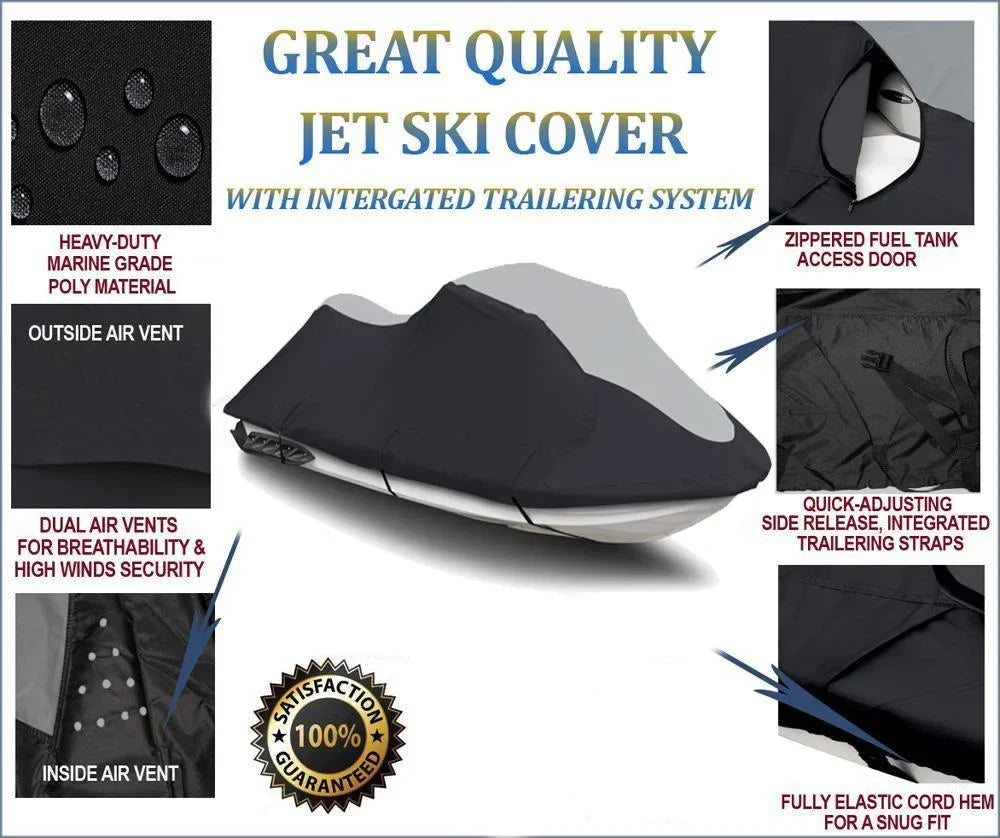SizeUPER HEAVY-DUTY PWC JetSizeki Cover Compatible for Kawasaki SizeTX-15F 2003-2017 Jet Sizeki Trailerable Cover Black/Grey