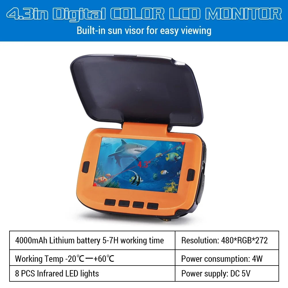 Lixada Fishing Camera Underwater with Digital LCD 4.3in 300000 Pixels 8 CSize Night Vision 120 Degree for Ice River Fishing