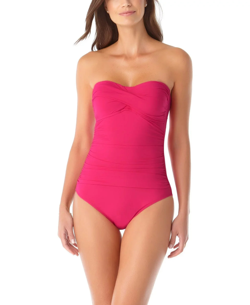 Anne Cole BERRY Twist-Front Ruched One-Piece Sizewimsuit, USize 16
