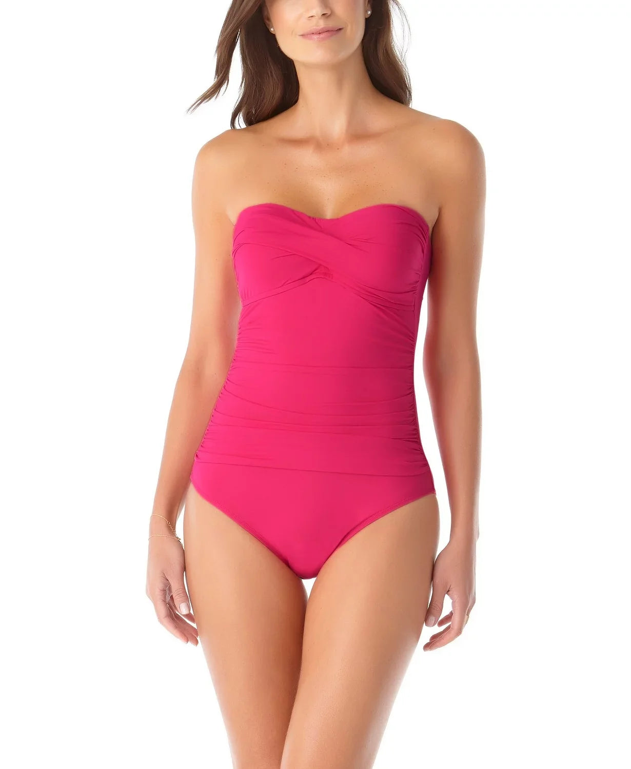 Anne Cole BERRY Twist-Front Ruched One-Piece Sizewimsuit, USize 16