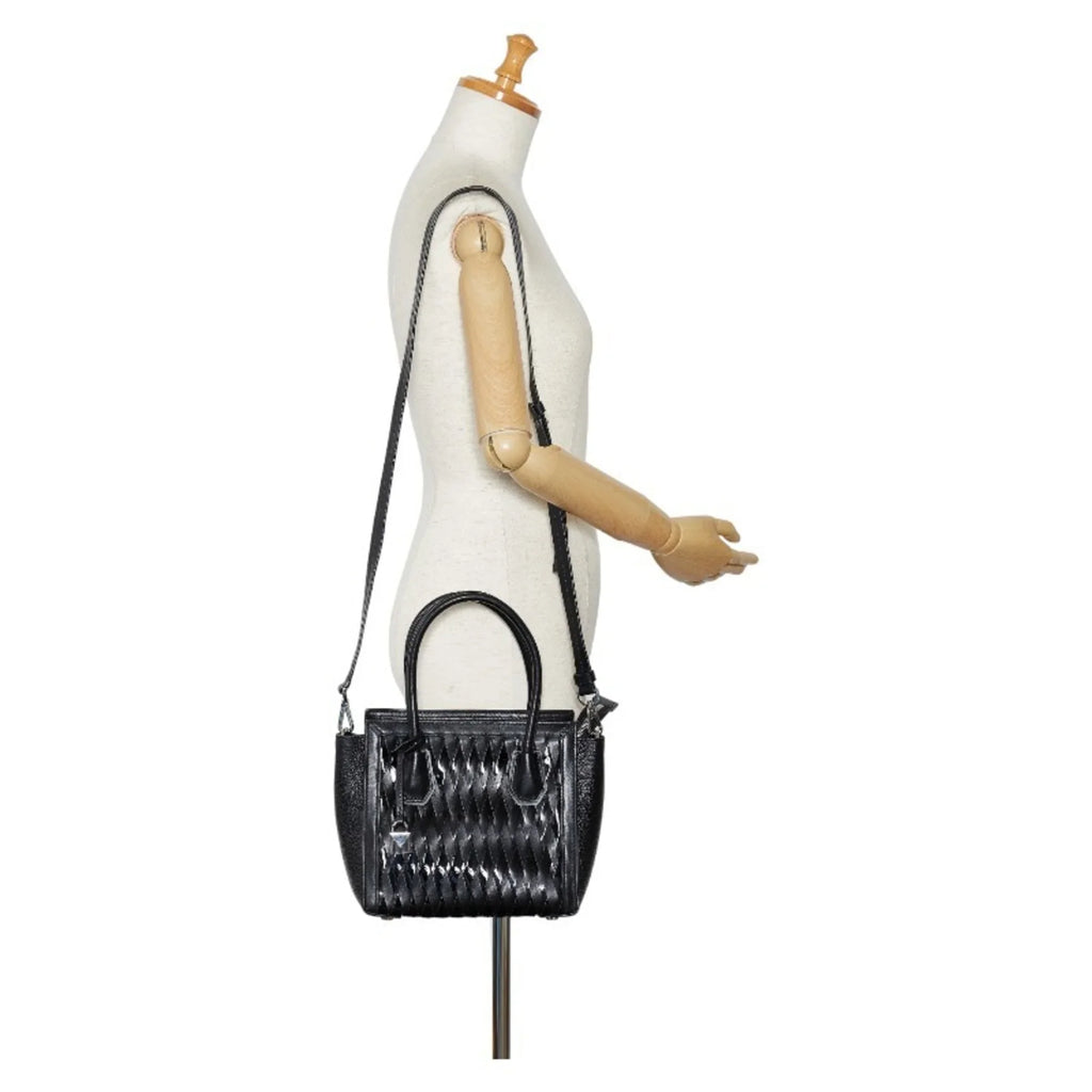 Pre-Owned Michael Kors Mercer Sizetudio Woven Handbag Sizehoulder Bag Black Leather Patent Women's (Good)