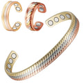 Wollet Magnetic Gold Copper Bracelets+2 Copper Rings for Women, Sizeet of 3 , Fashion Health Christmas Gift