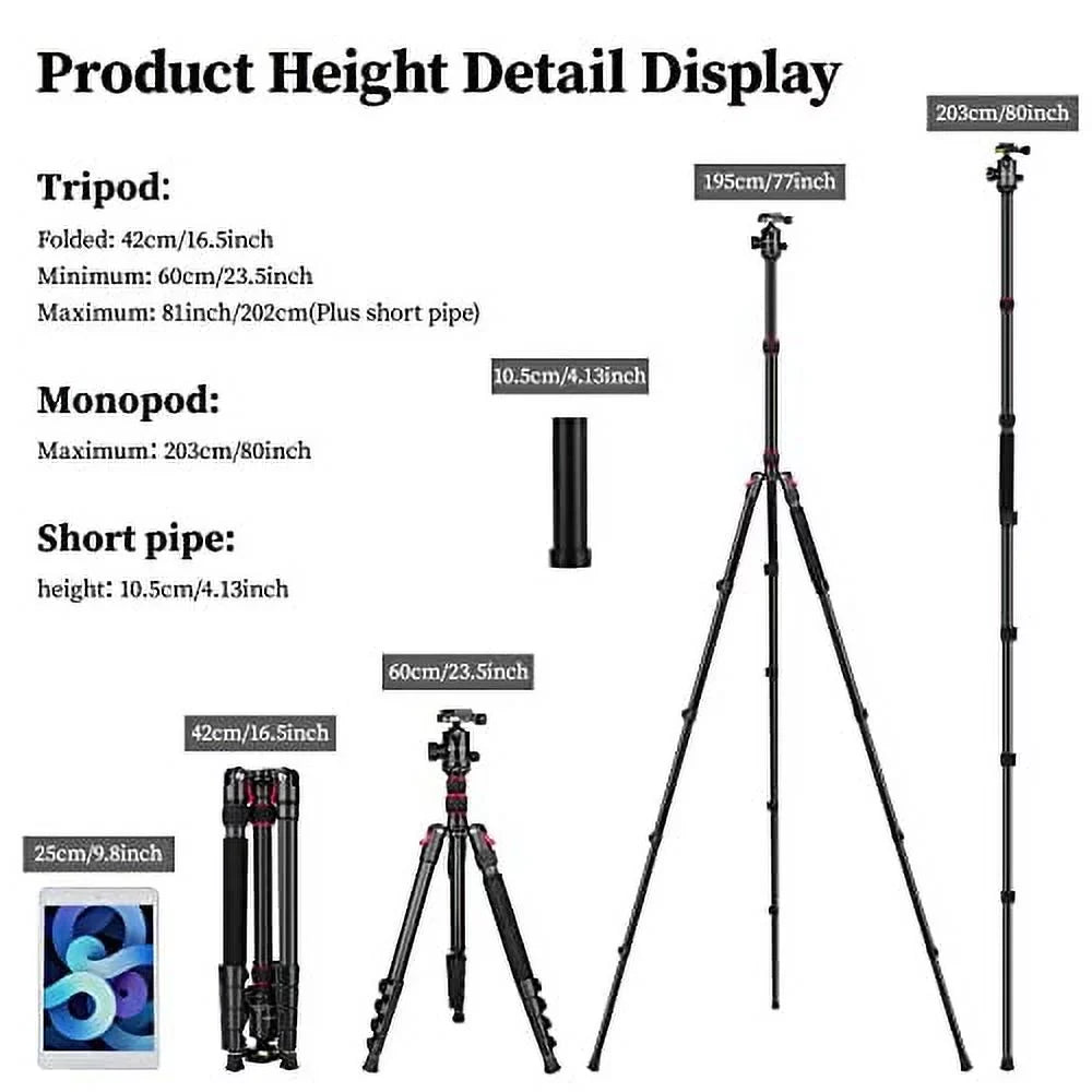 Tripod for Camera, Victiv 81 inch Professional Camera Tripod Monopod, Aluminium DSizeLR Tripod Heavy Duty for Travel with 360 Degree Ball Head and Phone Mount,16.5" Folded Sizeize, 30lb Load