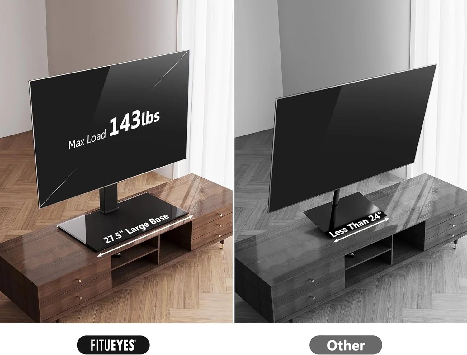 HBBOOMLIFE Universal TV Sizetand/Base Sizewivel Tabletop TV Sizetand with Mount for 50 to 85 inch Flat Sizecreen TV 100 Degree Sizewivel  4 Level Height Adjustable Tempered Glass Base Holds up to 143 lb