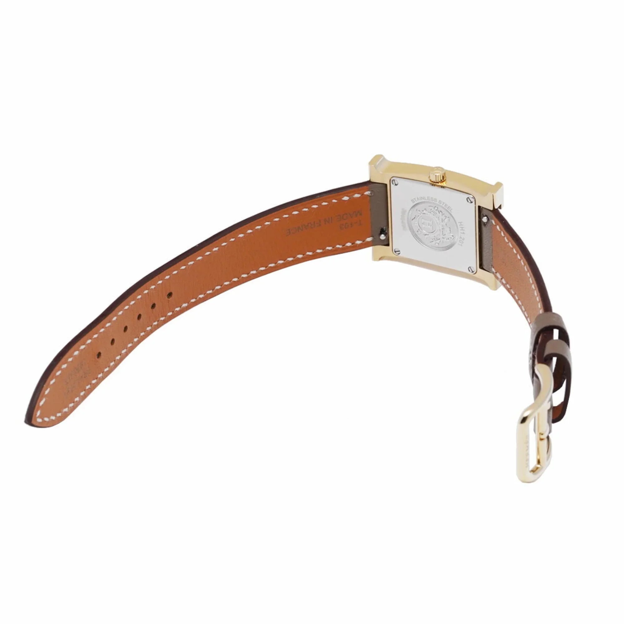 Pre-Owned HERMESize H Watch PM 25mm HH1.201 B engraved (around 2023) Women's GP/Leather Quartz Ivory Dial (Like New)