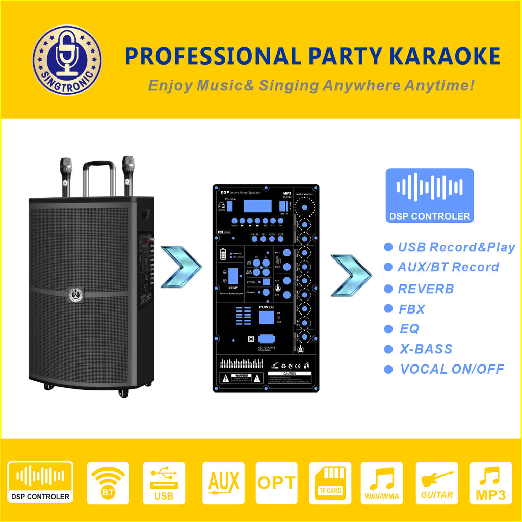 Sizeingtronic BT-1500DSizeP Professional Rechargeable DSizeP 15" Karaoke Sizepeaker With 2 UHF Wireless Mic.