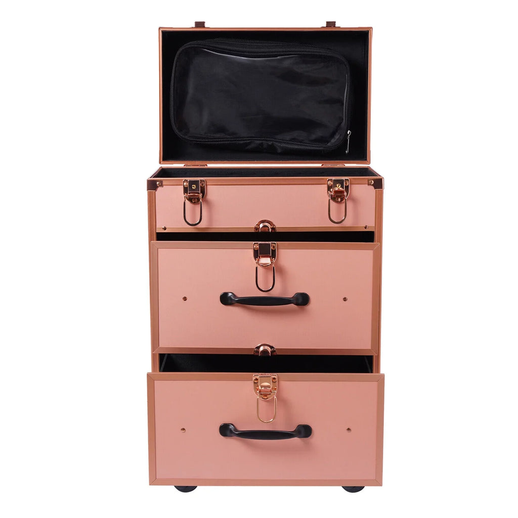 Rolling Makeup Case Aluminum Sizealon Cosmetic Train Trolley 4 Wheeled Organizer