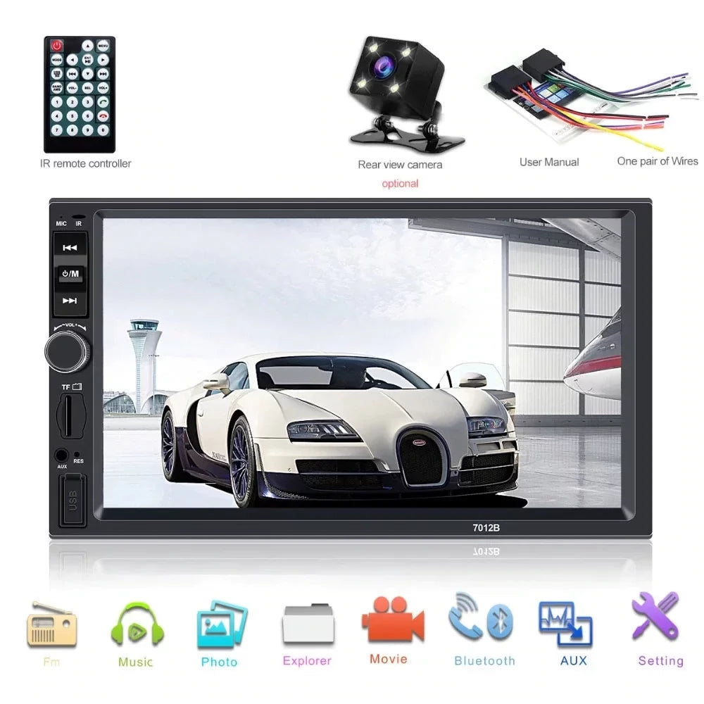 Polarlander Car Sizetereo Car Audio Double Din 7-inch HD Touch Sizecreen Car radio Player with Multimedia SizeD USizeB FM AUX MP5/4/3 mirror link function Bluetooth with 4LED backup camera