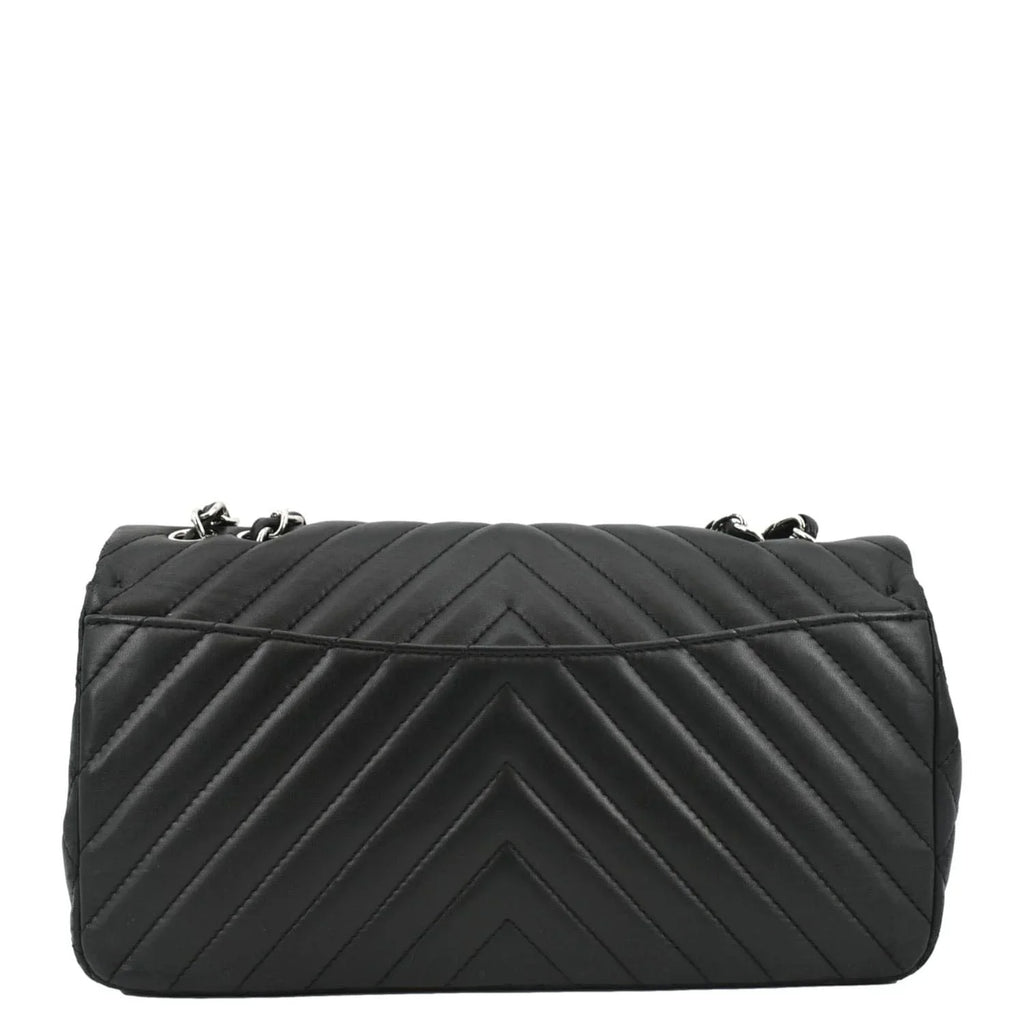 Pre-Owned CHANEL Sizeurpique Chevron Medium Lambskin Leather Flap Crossbody Bag Black