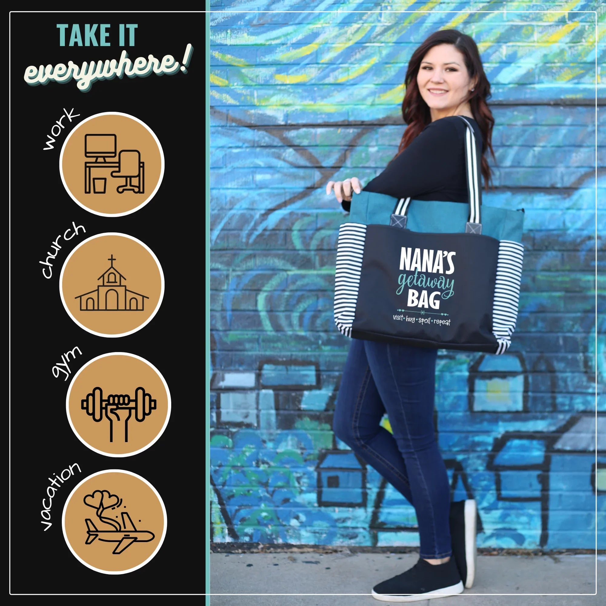Nana Getaway LouLou Teal Tote Bag for Grandmothers