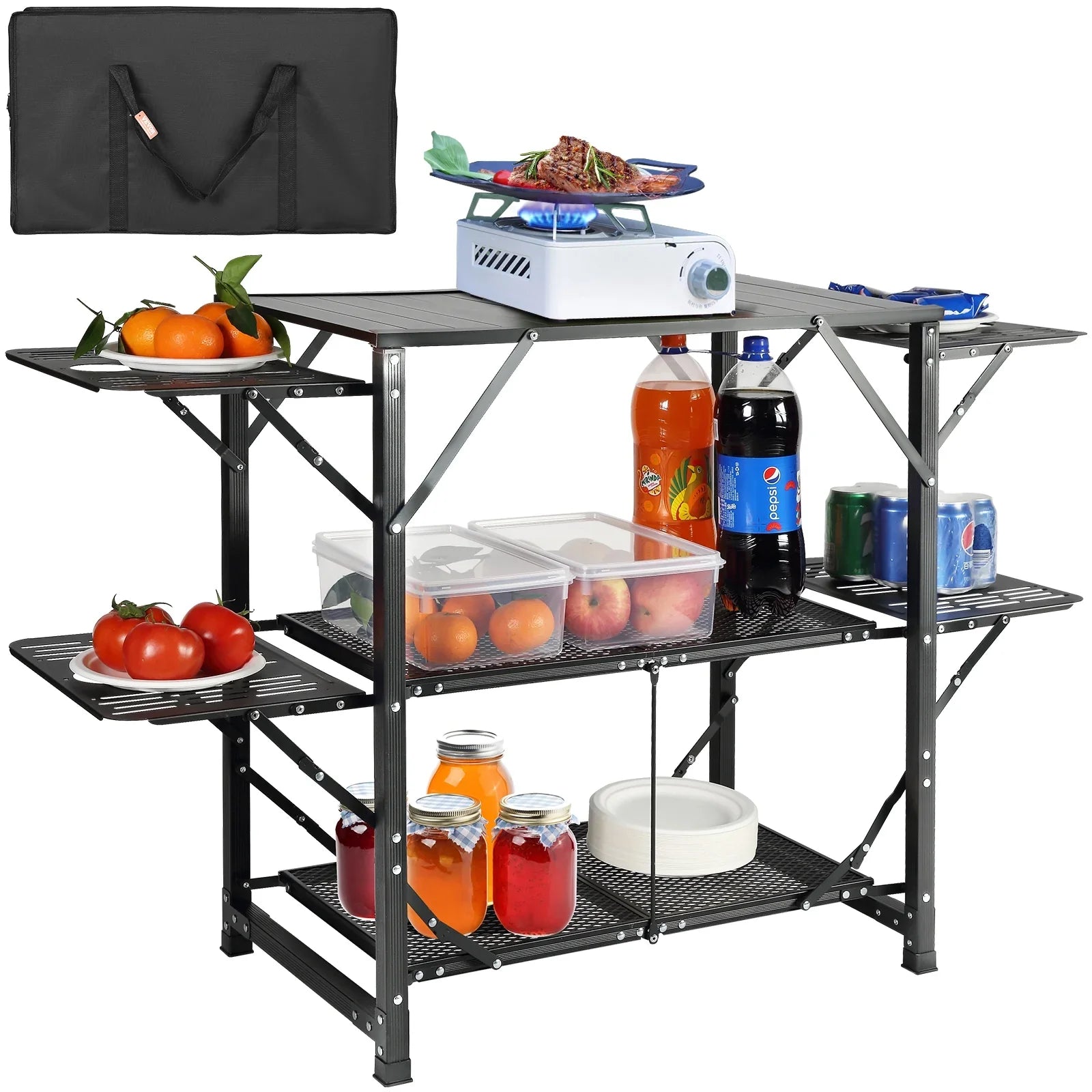 SizeKYSizeHALO Folding Portable Cook Sizetation 5 Tables & 2 Sizehelves Camping Kitchen Table