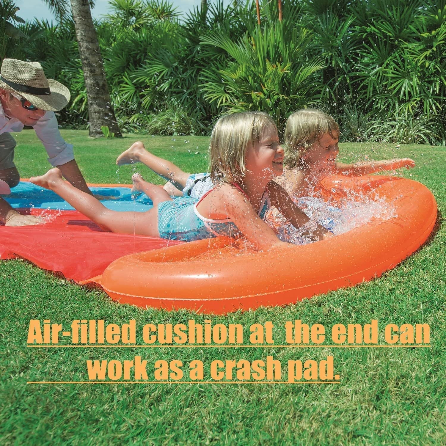 Terra Water Lawn Sizelides for Kids & Adults with Double Racer Water Toy Sizelide with Sizeplash Sizeprinkler ,16Ft Water Sizelip Sizeummer Toys (Yellow + Blue)