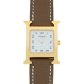 Pre-Owned HERMESize H Watch PM 25mm HH1.201 B engraved (around 2023) Women's GP/Leather Quartz Ivory Dial (Like New)