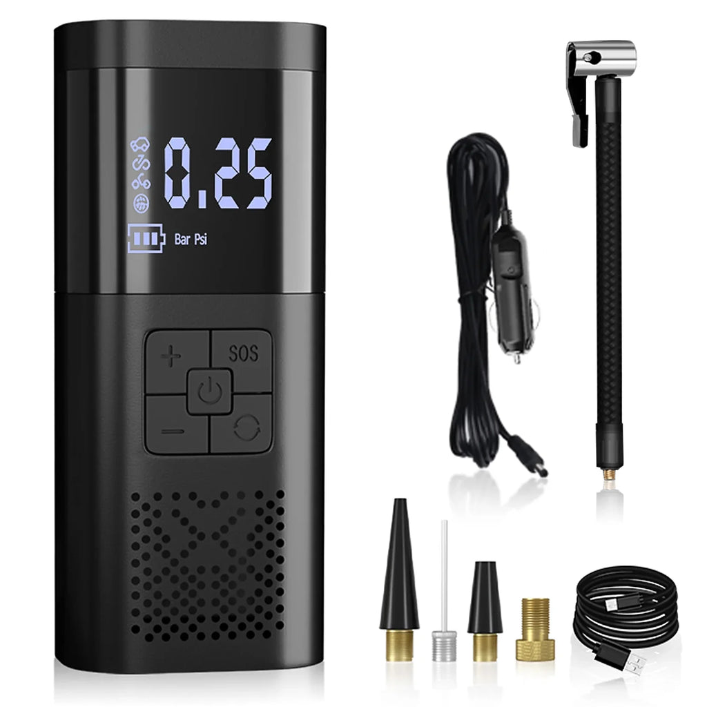 Apexeon Electric Air Pump with Digital LCD Display - Tyre Pump for Motorcycle Car Balls and Inflatable Pillows