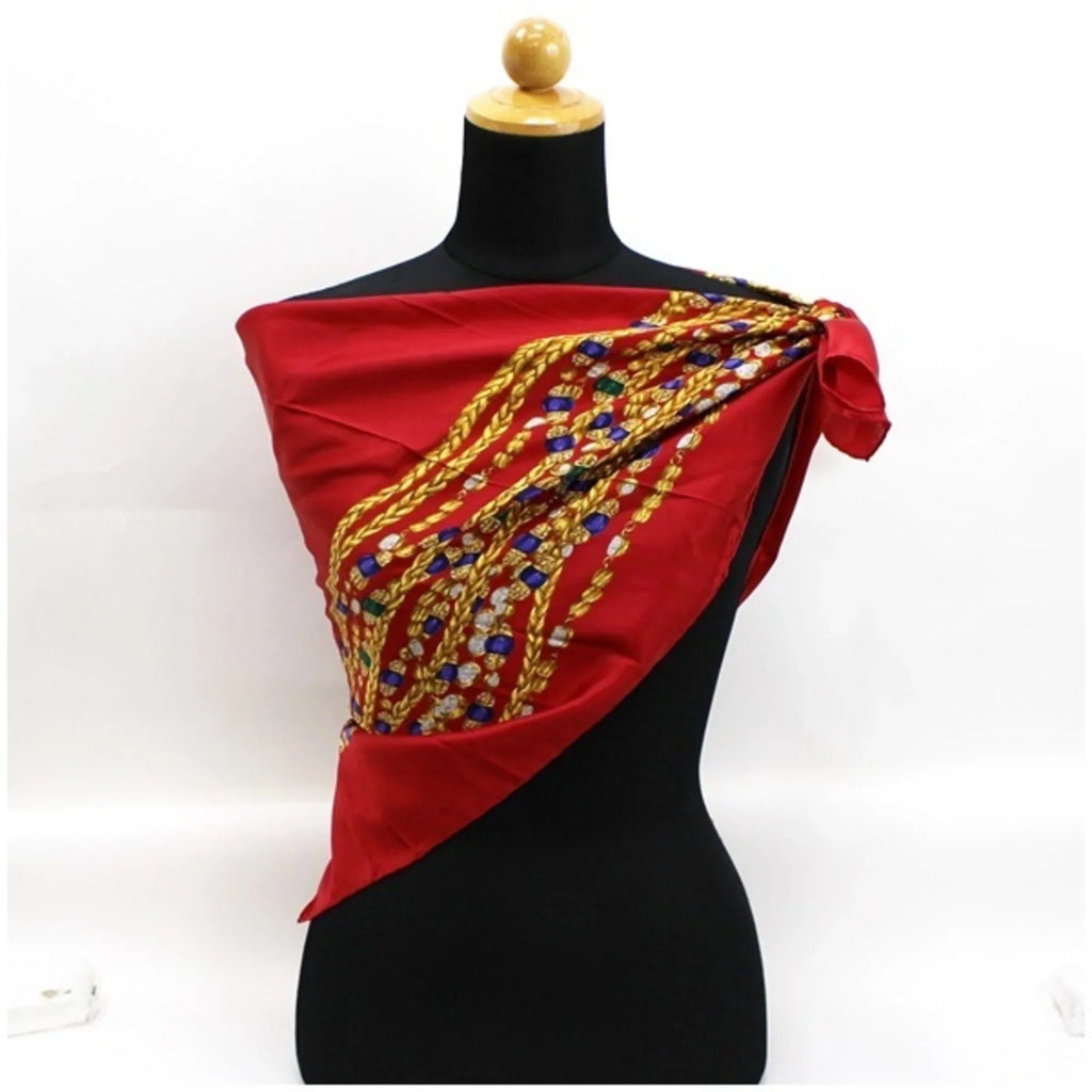 Pre-Owned Chanel silk scarf muffler red pattern B rank CHANEL ladies (Fair)