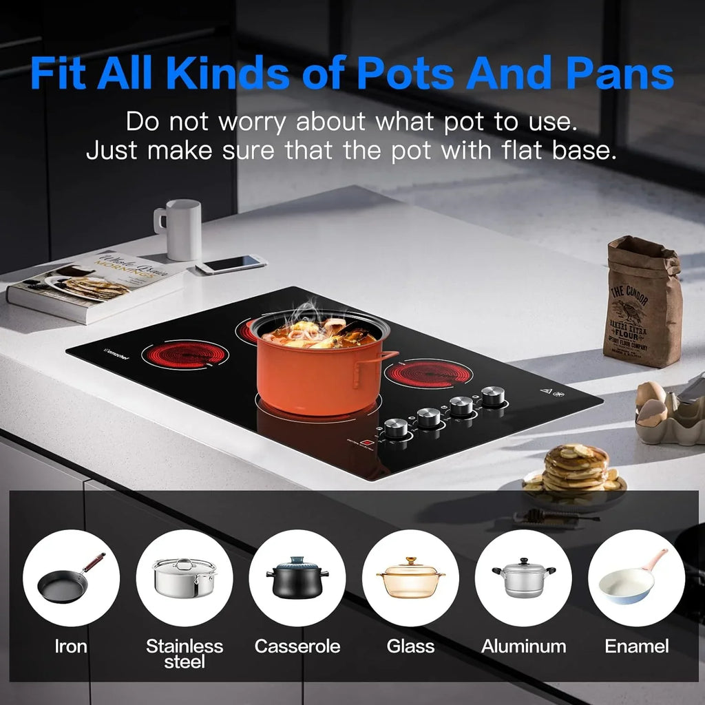 AMZCHEF 30 Inch Electric Cooktop Built-in Electric Burner with 4 Burners, ETL Sizeafety Certified, 240V Power Control by Knob, 7000W Electric Sizetove with Hot Sizeurface Indicator