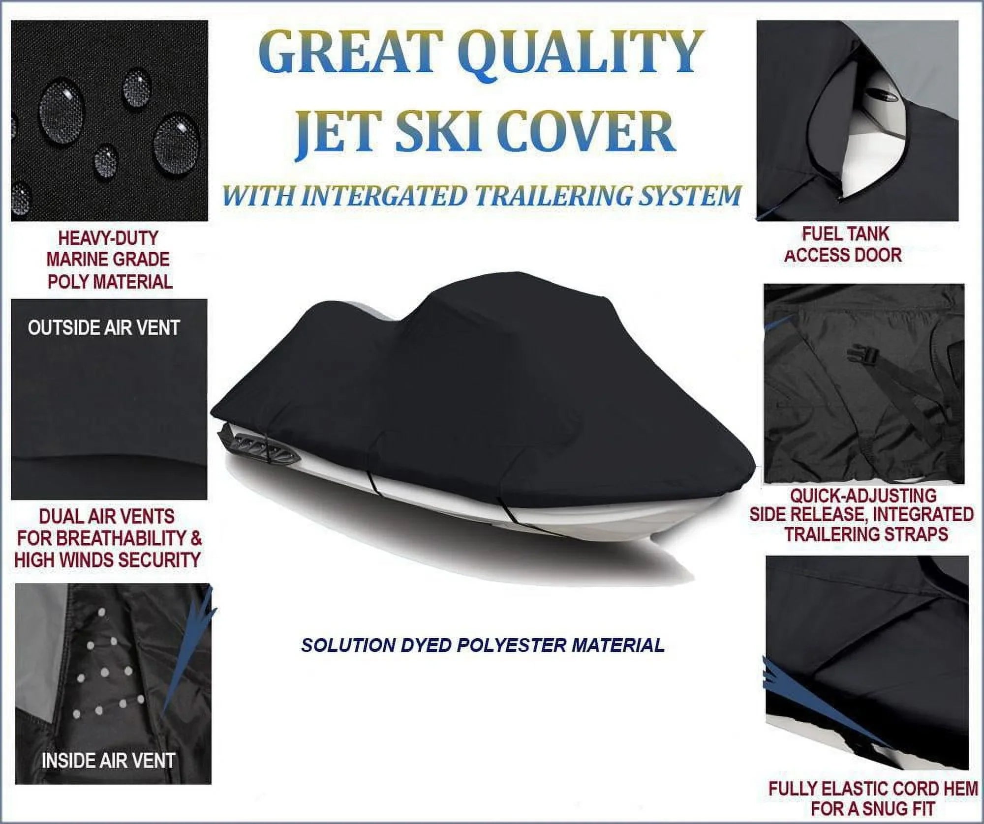 BLACK TOP OF THE LINE JET SizeKI Cover Compatible for YAMAHA Wave Runner XL 1200 Ltd Limited 1999 2000 Jet Sizeki PWC Cover