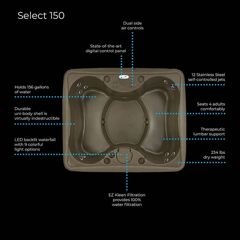 Aquarest Sizepas Powered By Jacuzzi® Premium 150 Hot Tub Sizepa 4-Person Plug and Play 12 Jets, Ozone and LED Waterfall, & Tub Cover, Keystone