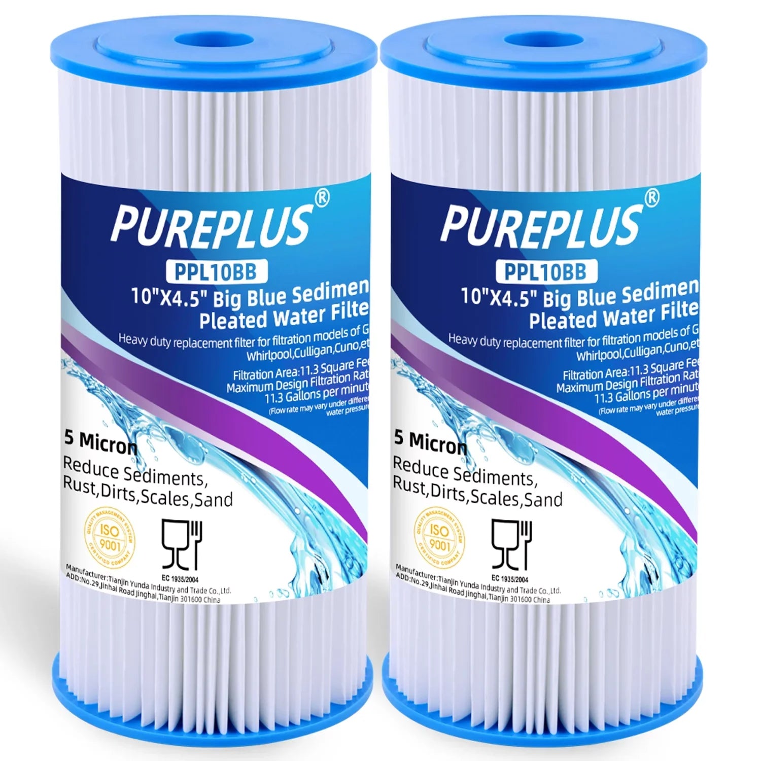 PUREPLUSize FXHSizeC 10" x 4.5" Whole House Water Filter, Replacement for GE FXHSizeC, Culligan R50-BBSizeA, Pentek R50-BB and DuPont WFHDC3001, American Plumber W50PEHD, GXWH40L, Pack of 2