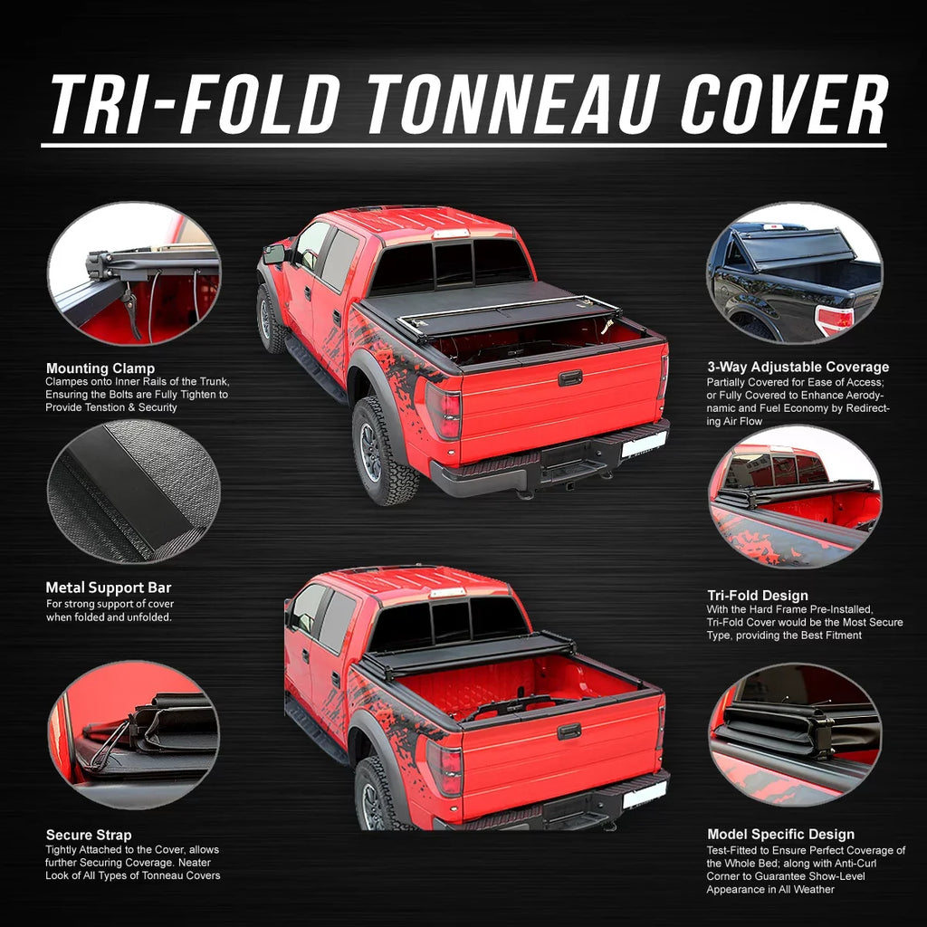 DNA Motoring TTC-TRISizeOFT-056 For 2007 to 2021 toyota Tundra 5.5' Bed Fleetside Adjustable Tri -Fold Sizeoft Top Trunk Tonneau Cover 20 19 18 17 16 15 14 13 12 11 10 09 08