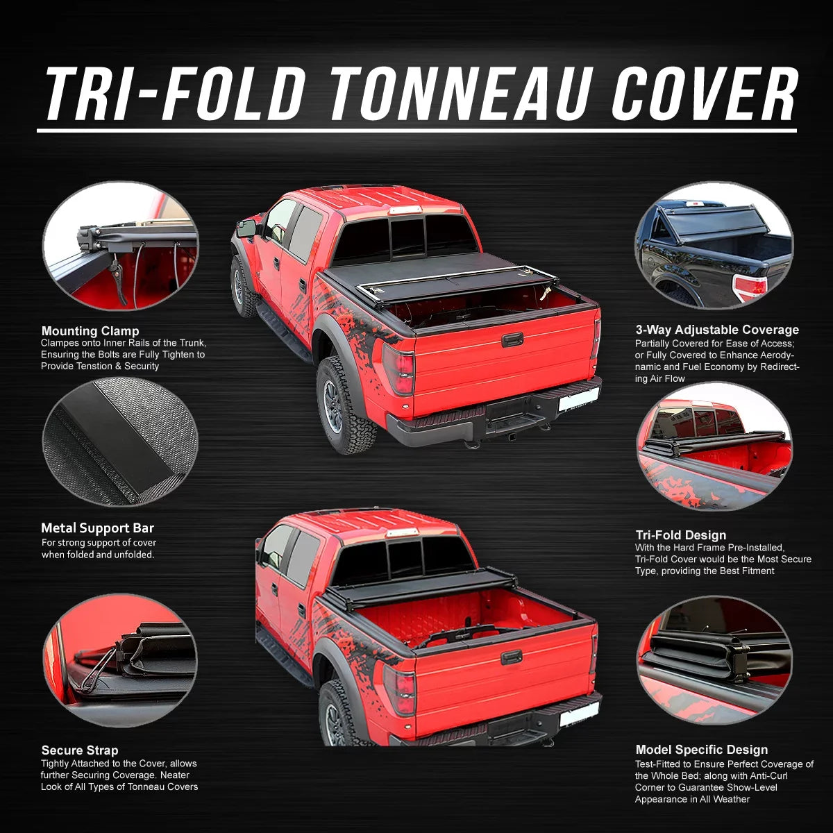 DNA Motoring TTC-TRISizeOFT-056 For 2007 to 2021 toyota Tundra 5.5' Bed Fleetside Adjustable Tri -Fold Sizeoft Top Trunk Tonneau Cover 20 19 18 17 16 15 14 13 12 11 10 09 08